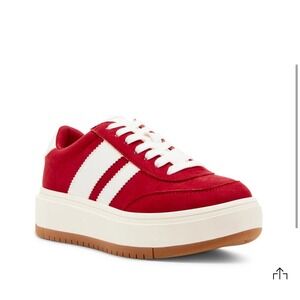 Madden Girl Red Platform Sneakers White Stripe Lace Up Size‎ 8.5 B12B